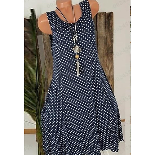 

Women's A Line Dress - Sleeveless Polka Dot Summer Street chic 2020 Black Red Navy Blue Gray S M L XL
