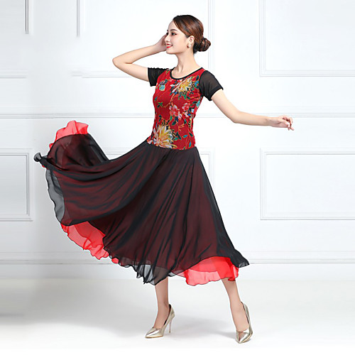 

Ballroom Dance Dresses Women's Training / Performance Chiffon Pattern / Print / Split Joint Short Sleeve Dress