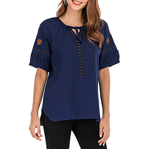 

Women's Daily Cotton T-shirt - Solid Colored Cut Out / Patchwork Navy Blue