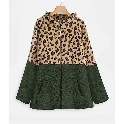 

Women's Trench Coat Daily Round Neck Regular Leopard Color Block Wine / Black / Army Green M / L / XL