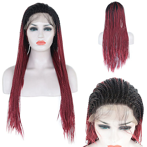 

Synthetic Lace Front Wig Box Braids Braid Lace Front Wig Long Red Synthetic Hair 1824 inch Women's Life Soft Adjustable Red Ombre