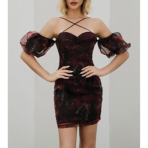 

Women's 2020 Wine Blushing Pink Dress Casual Sexy Summer Going out Club Sheath Print Zipper S M