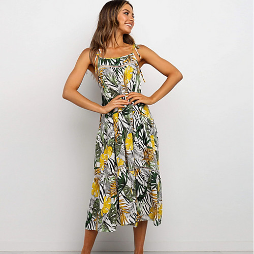 

Women's Sheath Dress Midi Dress - Sleeveless Floral Summer Elegant 2020 Yellow S M L XL