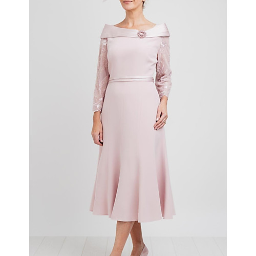 

A-Line Bateau Neck Ankle Length Lace / Satin 3/4 Length Sleeve Elegant Mother of the Bride Dress with Pleats / Beading Mother's Day 2020