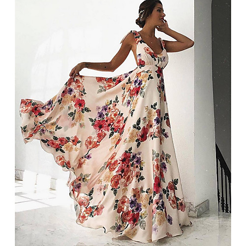 

Women's 2020 Khaki White Summer Dress Elegant Sundress Print S M