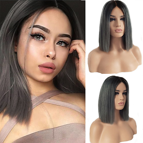 

Synthetic Lace Front Wig Straight Short Bob Middle Part Lace Front Wig Short Ombre Grey Synthetic Hair 10-16 inch Women's Soft Adjustable Party Gray Ombre