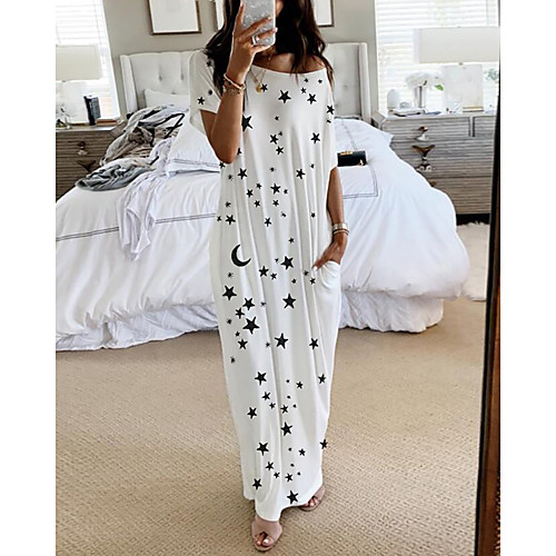 

Women's Maxi Blushing Pink Royal Blue Summer Dress Elegant Holiday Home A Line Loose Print S M Loose