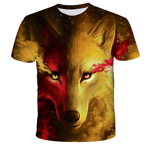 

Men's Daily Holiday Street chic / Exaggerated T-shirt - 3D / Tie Dye / Animal Wolf, Print Rainbow