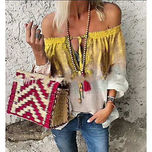 

Women's Color Block Shirt Daily Weekend Purple / Yellow / Green / Blue