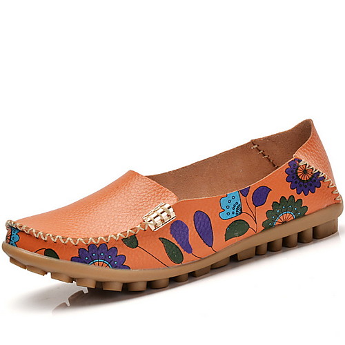 

Women's Sneakers Spring & Summer Flat Heel Round Toe Daily Leather White / Orange / Blue