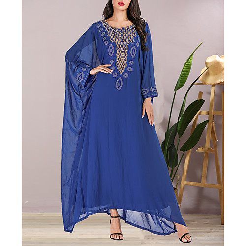 

Women's 2020 Blue Summer Fall Dress Elegant Vintage Party Daily Chiffon Solid Color Batwing Sleeve One-Size