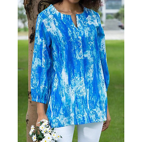 

Women's Geometric Print Blouse Daily V Neck Blue / Purple / Yellow / Green