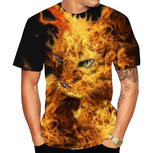 

Men's Daily Going out Basic T-shirt - 3D / Animal / Flame Black