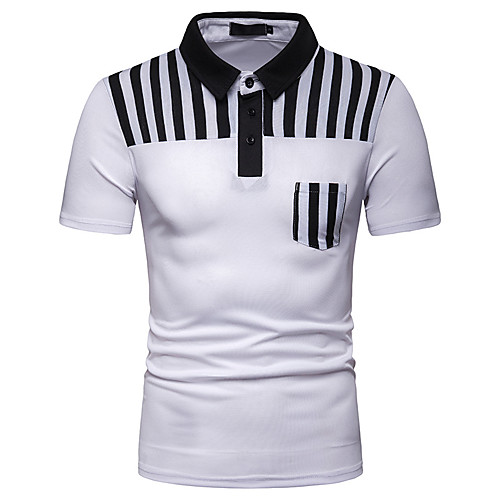 

Men's Holiday Going out Basic / Chinoiserie Polo - Color Block / Check Patchwork / Print White