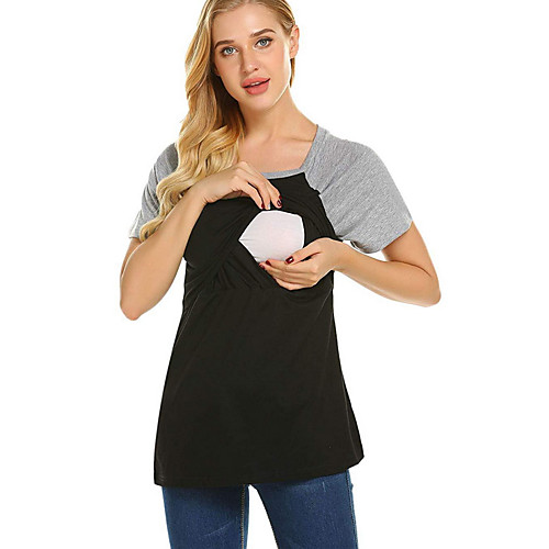 

Women's Tops Maternity Color Block Blouse Round Neck Daily Summer Black S M L XL 2XL