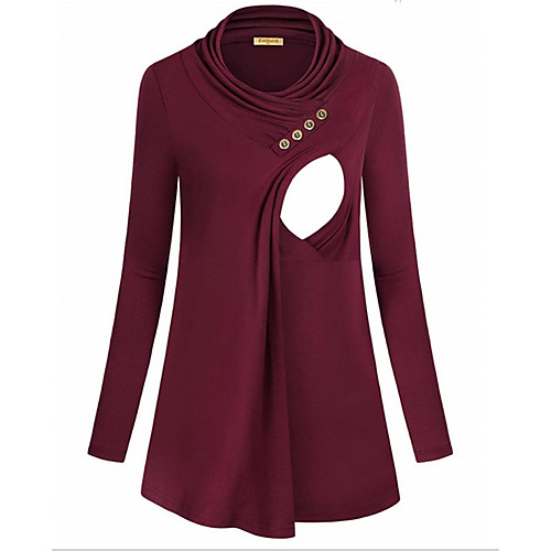 

Women's Tops Maternity Solid Colored Blouse Round Neck Daily Fall Winter Black Red S M L XL