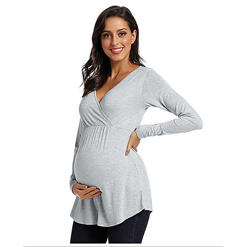 

Women's Tops Maternity Solid Colored Blouse V Neck Daily Spring Fall Black Blushing Pink Gray S M L XL 2XL