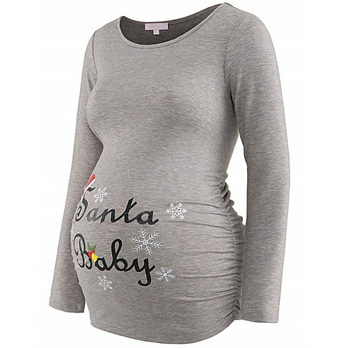 

Women's Tops Maternity Letter Blouse Round Neck Daily Fall Winter Green Gray S M L XL 2XL