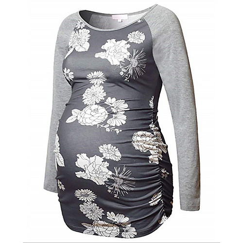 

Women's Tops Maternity Geometric Blouse Round Neck Daily Fall Blue Gray S M L XL 2XL
