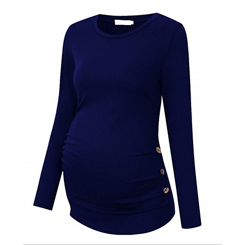 

Women's Tops Maternity Solid Colored Blouse Round Neck Daily Fall Wine Blue Green S M L XL 2XL