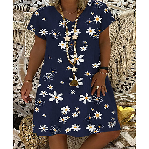 

Women's A-Line Dress Knee Length Dress - Short Sleeves Print Summer Casual Mumu 2020 Dusty Blue S M L XL XXL XXXL XXXXL