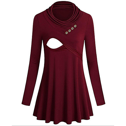 

Women's Tops Maternity Solid Colored Blouse Round Neck Daily Fall Black Red S M L XL 2XL