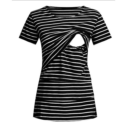 

Women's Tops Maternity Striped Solid Colored Blouse Round Neck Daily Spring Fall Black Blue Red Navy Blue Gray S M L XL 2XL 3XL