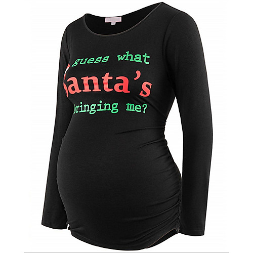 

Women's Tops Maternity Letter Blouse Round Neck Daily Fall Black Green S M L XL 2XL