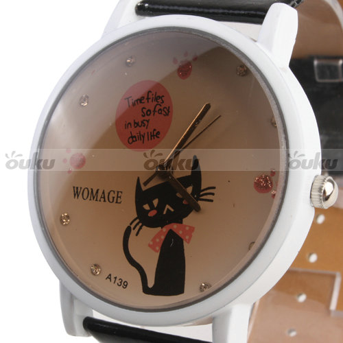 Lover Cat Womens Girls Quartz Wrist Watch Top Gift Black Band Gift