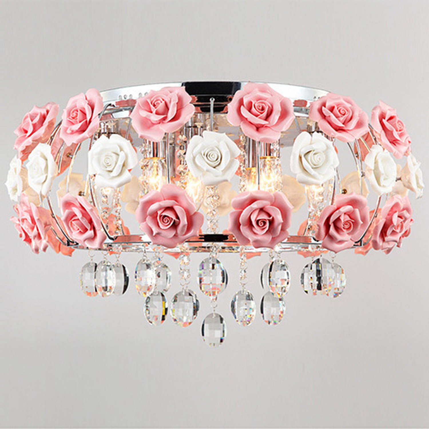 Elegant 5 Light Crystal Chandelier Round Shade Pendant Lamp Ceiling ...