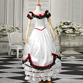 White Short Sleeves Satin Sweet Victorian Dress | Flashpoint