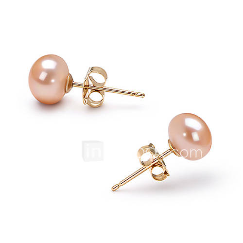 14k Gold Pink 6.5   7mm AAA Freshwater Pearl Earring