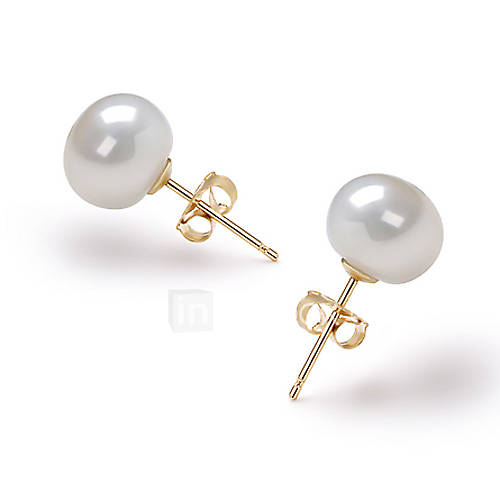 14k Gold White 7.5 8mm AAA Freshwater Pearl Earring