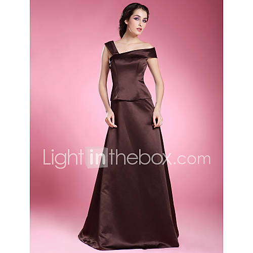 A line Off the shoulder Floor length Satin Mother of the Bride Dress