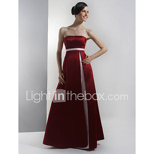 A line Strapless Empire Floor length Satin Bridesmaid/ Wedding Party Dress