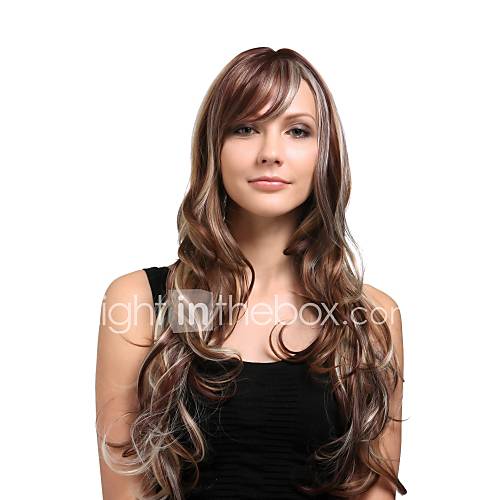 Capless Extra Long High Quality Synthetic Natural Look Brown With Light Blonde European Weave Hair Wig