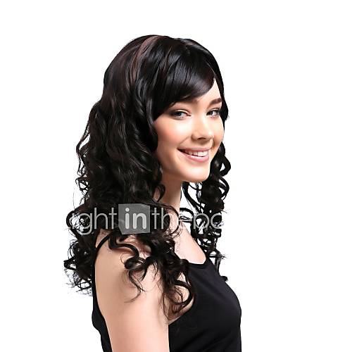 Capless Long High Quality Synthetic Natural Look Black With Auburn Curly Hair Wig