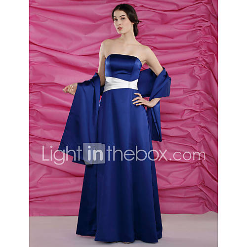 A line Strapless Floor length Satin Mother of the Bride Dress With A Wrap