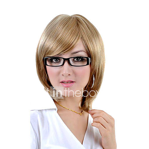 Capless Medium Length Synthetic Light Blonde Straight Hair Wig