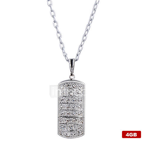 4GB Stainless Steel Crystal Style USB Flash Drive Necklace (Silver)