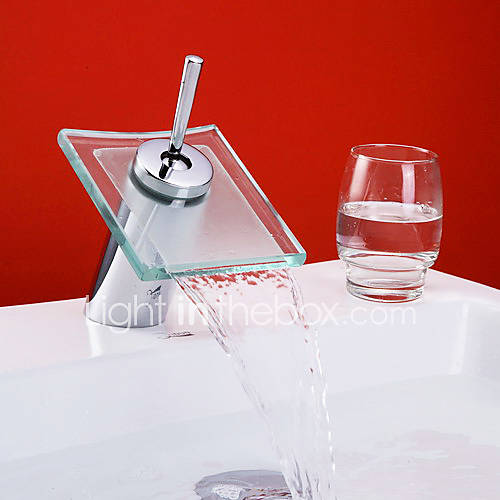 Chrome Finish Waterfall Bathroom Sink Faucet with Glass Spout