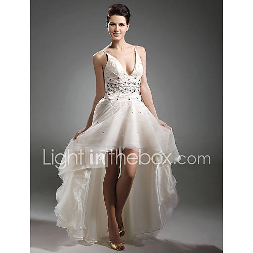 A line V neck Asymmetrical Organza Evening/Prom Dress