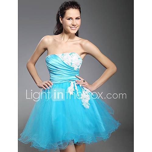 Ball Gown Strapless Short/Mini Satin Tulle Cocktail/Prom Dress