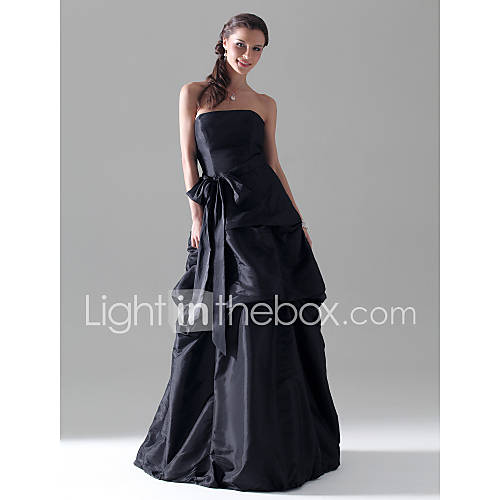 A line Strapless Floor length Taffeta Bridesmaid/ Wedding Party Dress With Pick Up Skirt