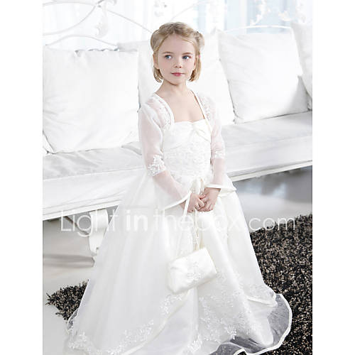 Ball Gown Spaghetti Straps Floor length Organza Over Satin Flower Girl Dress With A Wrap