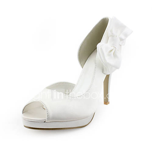 Satin Upper Stiletto Heel Pumps With Satin Flower Wedding Shoes