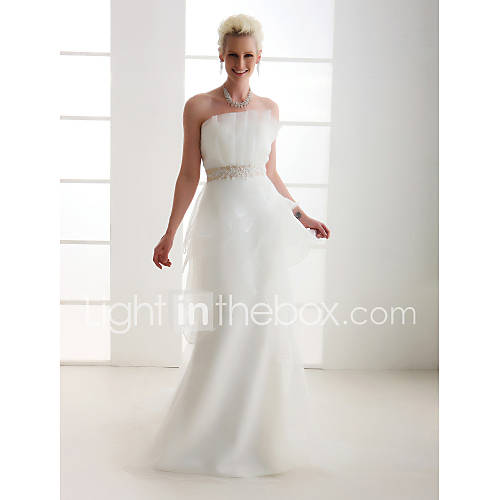 A line Strapless Court Train Organza Wedding Dress