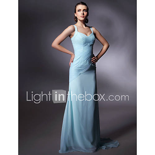 Chiffon Sheath/ Column V neck Sweep/ Brush Train Evening/Prom Dress