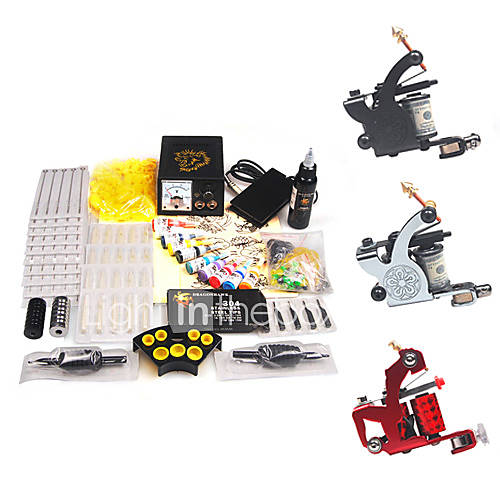 Professional tattoo kits with 3 tattoo guns for both lining and shading