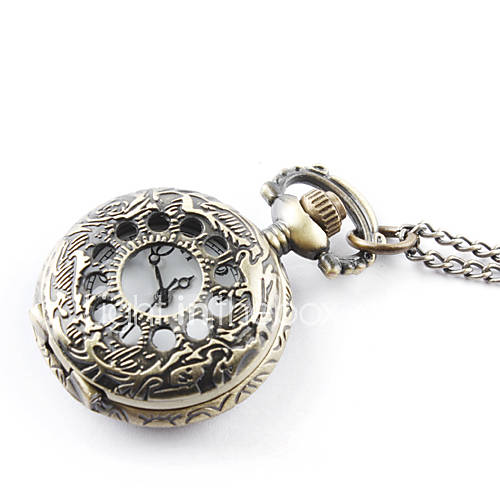 Hollow Engraving Pocket Watch with Necklace Chain